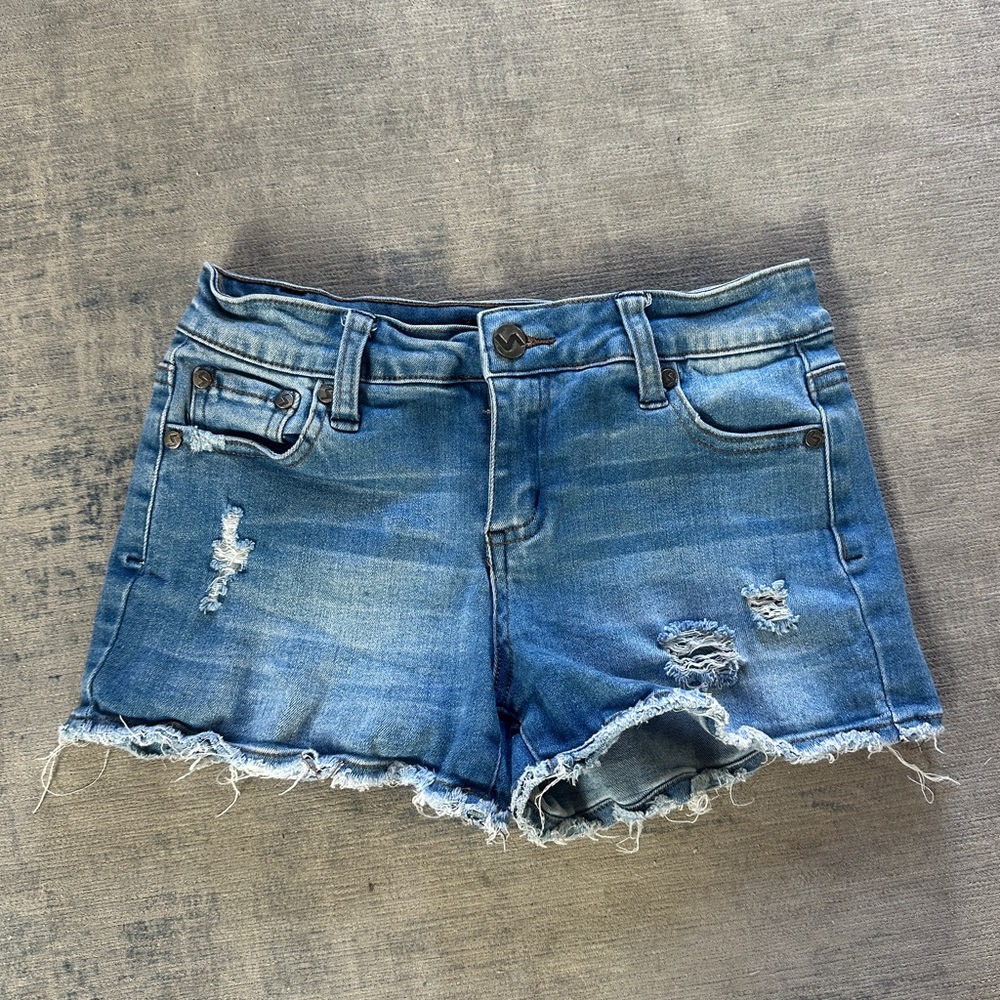 EUC Girls Scissor Denim Distressed Shorts - 12 Stretchy